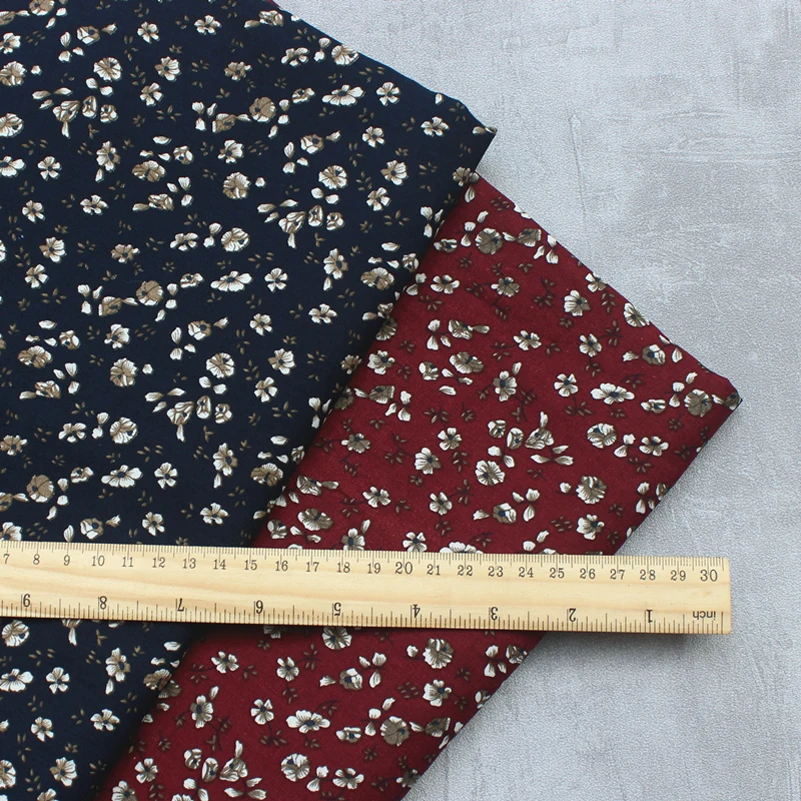 Navy Dark Red Thin 100% Cotton Poplin Printed Fabric For Sewing Dress Clothes Shirt DIY By Half Meter