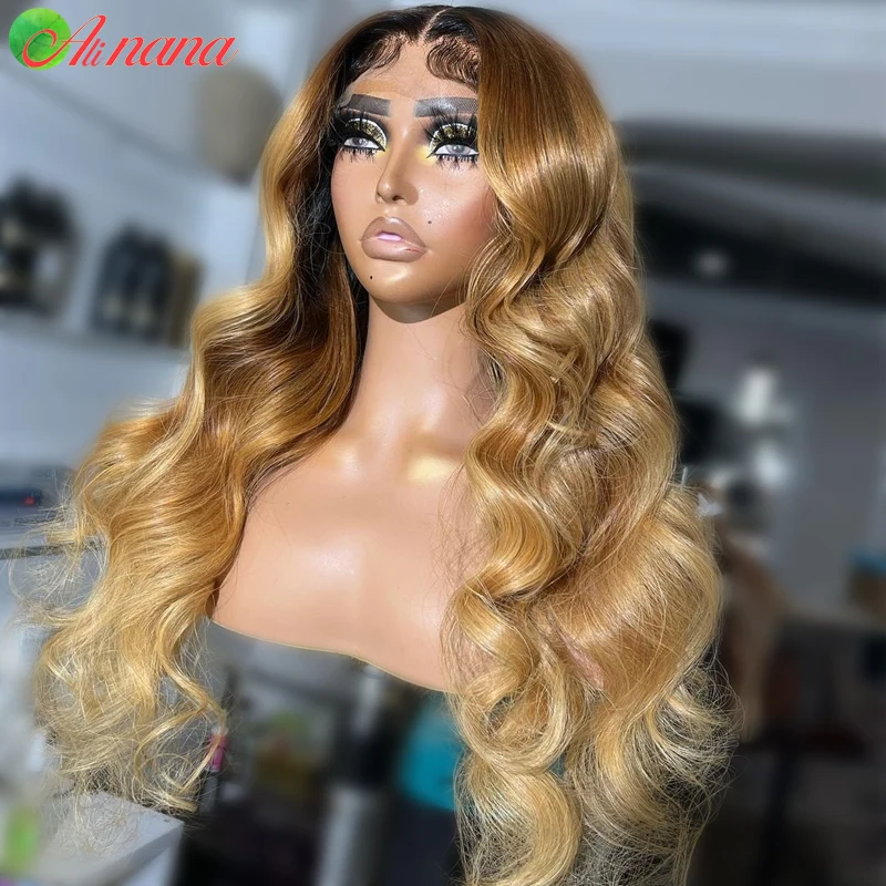 Perruque Lace Body Wave péruvienne naturelle, cheveux humains, blond miel 1B/27, 13x4, pre-plucked, avec baby hair, pour femmes africaines, 4/27