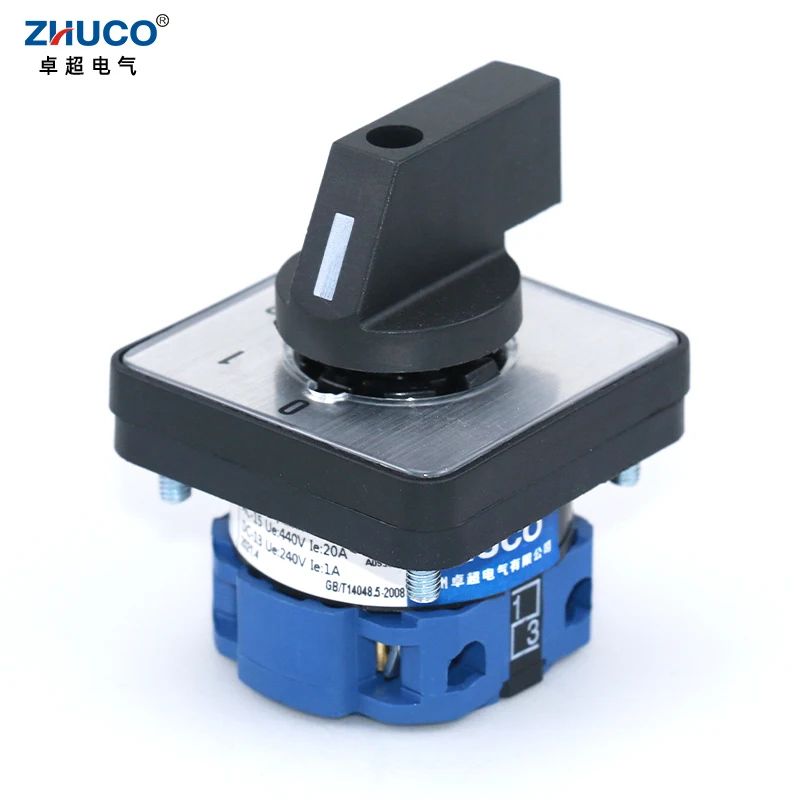 ZHUCO SZW26/LW26-20 0-1-2 One Pole Four Terminals 64X64 48X48 Mm Panel 20A 660V Selector Rotary Cam Universal Changeover Switch