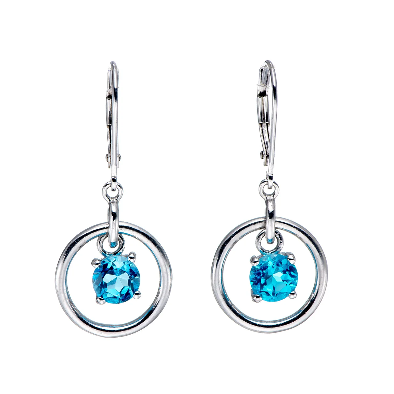 GESIDE  Sky Blue Topaz Rhodium Over Sterling Silver Earrings. small hoop drop gauges rose gold jewelry korean jewelry