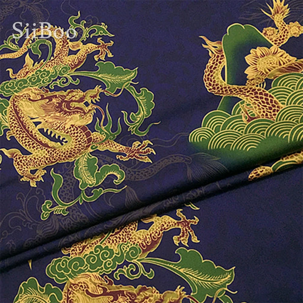 Siiboo 20mm thickness silk spandex georgette fabric for women events dress part wear Chinese traditional dragon print sp6567