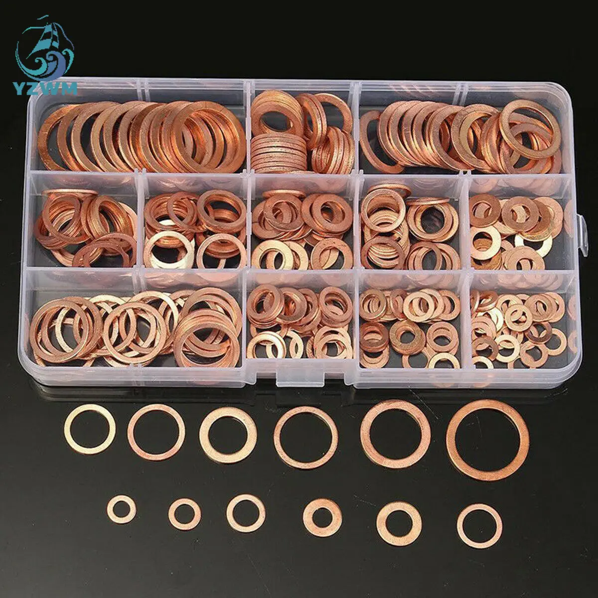 

300pcs Red Copper Gasket Sealing Metal Flat Gasket Combination Set Box Oil Plugging O-ring M5-M20 Inner Diameter Gasket