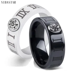 Hot Selling Ceramic Roman Numbers Jewelry Rings For Women Stainless steel Wedding Band Round Black Finger Ring Engrave Available