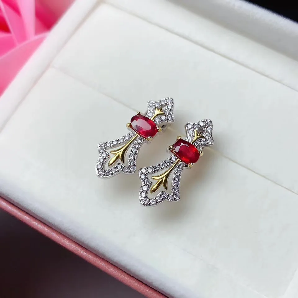 

Natural Real Ruby Earring Real 925 Silver sterling Fine Charm Jewelry for Women Wedding Party Earring