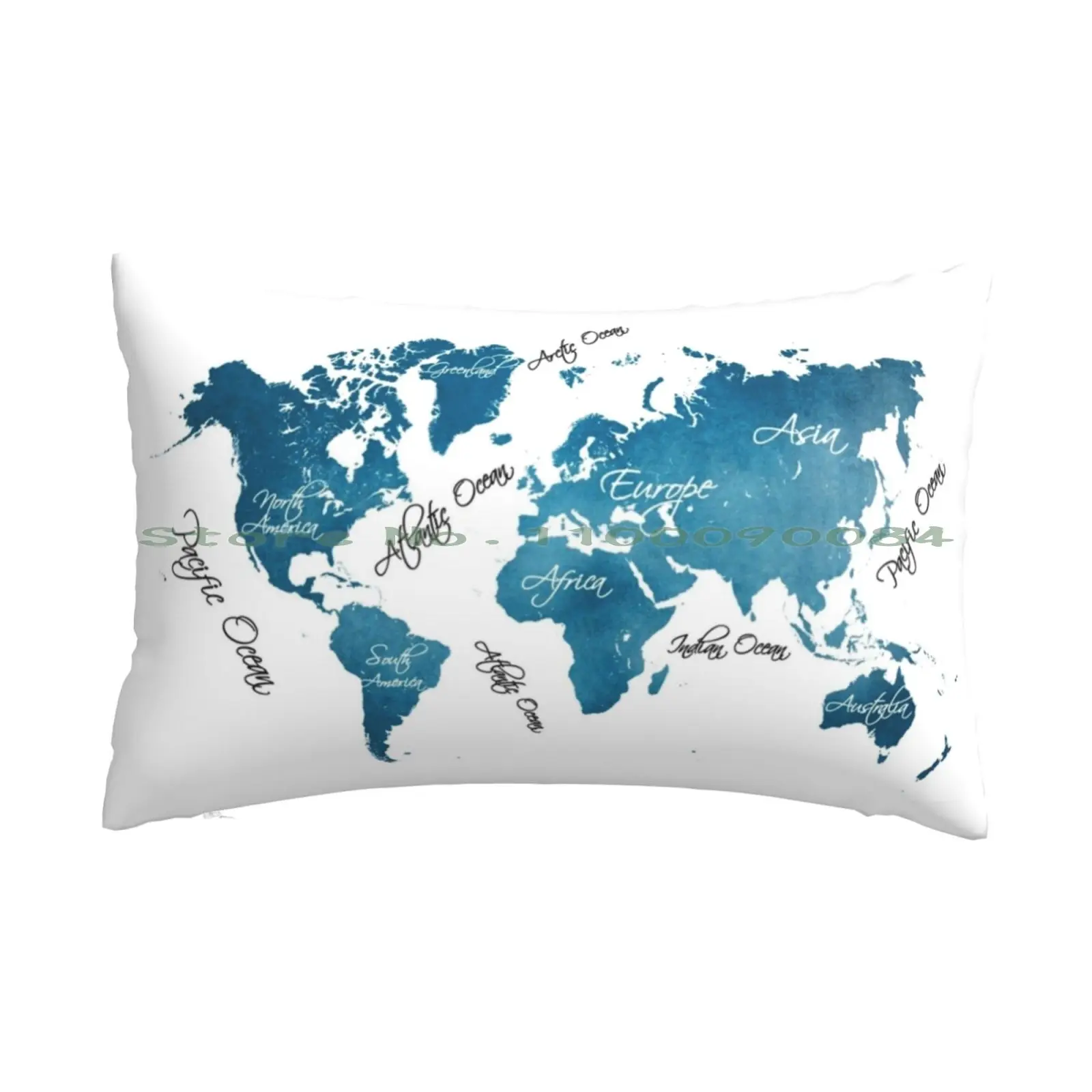 World Map Blue Pillow Case 20x30 50*75 Sofa Bedroom Map Of The World Typography Map Map Art Cartography Word Map Typographic