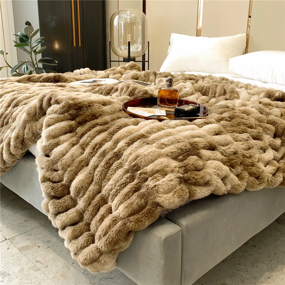 

Fake Fur Throw Winter Warm Blanket Bedspread Cover 150*200cm Large Size Sofa Bed Thicken Soft Blankets