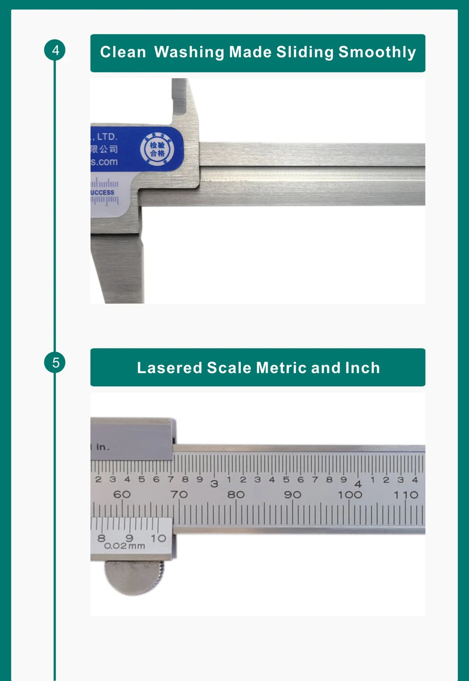 INSTAR Messschieber Edelstahl Mono-Bloack 150 mm/6 Zoll DIN-Standard 200 mm/8 Zoll mit Feineinstellung 150 x 0,05 mm – Detail 8