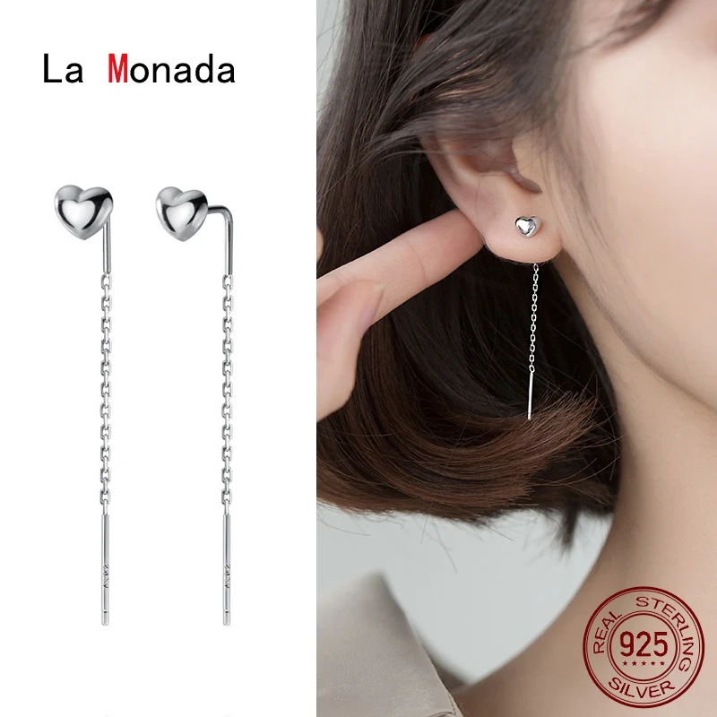 

La Monada Heart Tassel Women Drop Silver Earrings 925 Sterling Silver Fine Jewelry For Women Dangle Hanging Korean Earrings