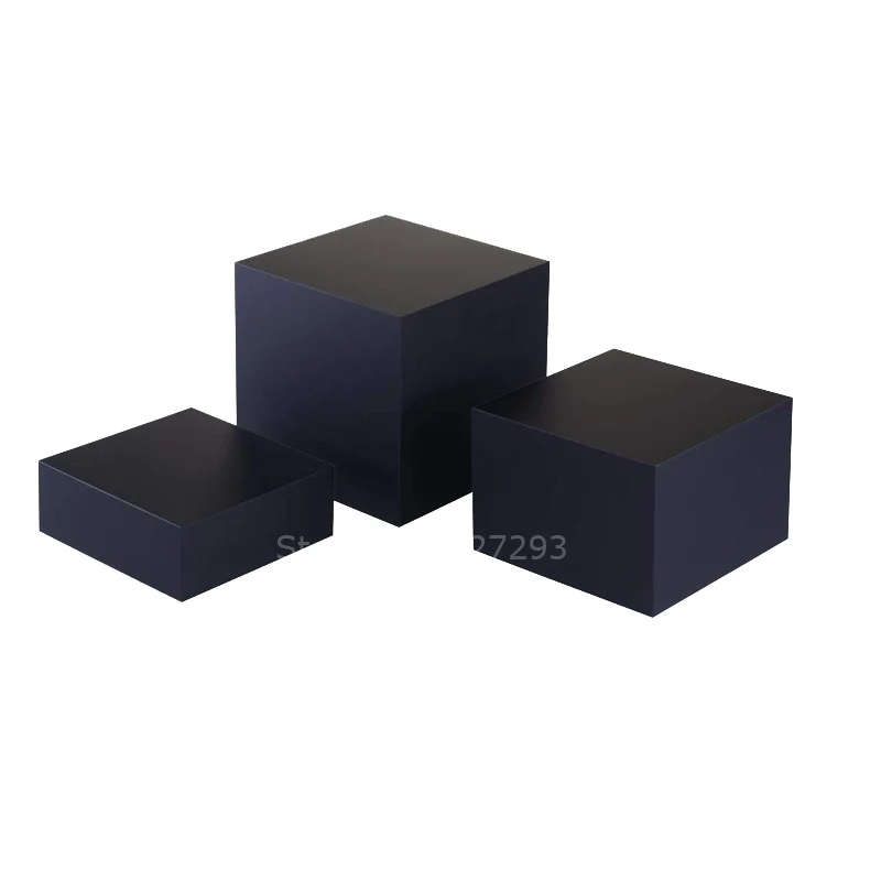 5 Sided Storage Box Acrylic Lucite Display Cube Pedestal Art Sculpture Stand 3 Pieces Black