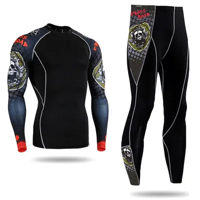 Motorcycle Jersey Sets Men\'s Fitness Tight Clothes Quick Dry Long Johns Compression Sport Bodybuilding T-Shirt Underwear Suit