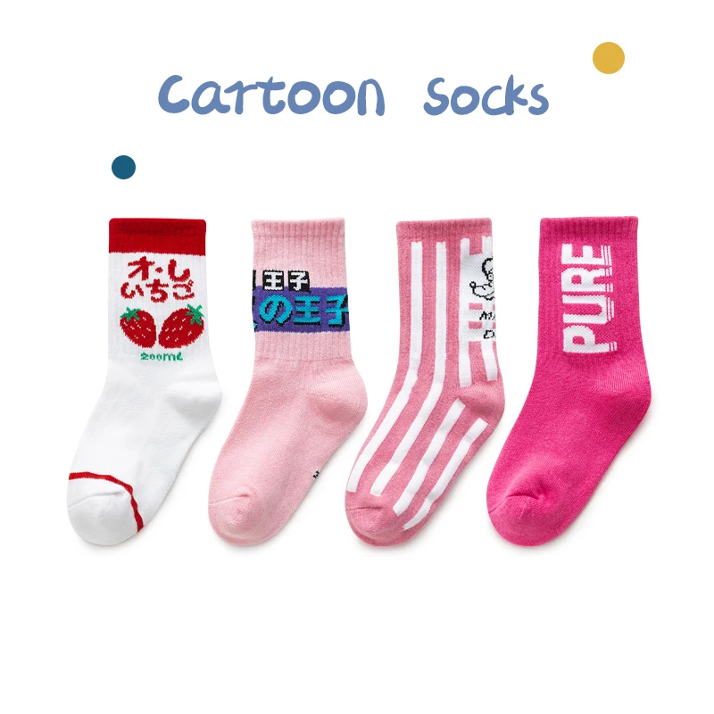 4Pairs/lot Kids Socks Autumn Winter Cotton Lovely Cute Baby Socks Strawberry Fruits Animal Cartoon Children Socks