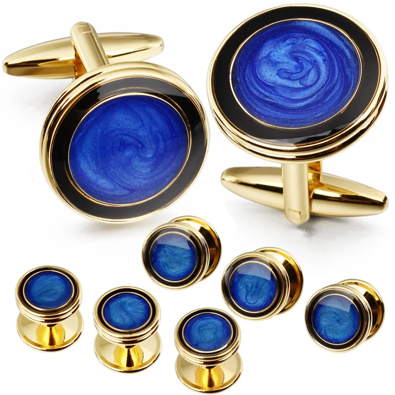 HAWSON Men's Enamel Cufflinks Set Fashion Gold-Plated Gradient Enamel Cufflinks and Tuxedo Shirt Studs Designed for Wedding