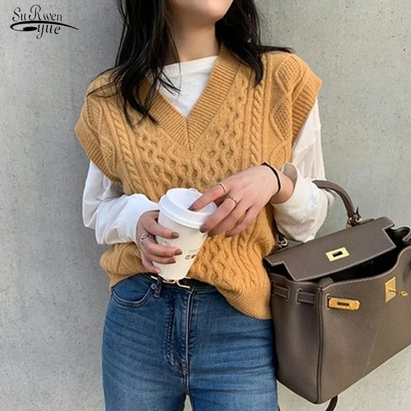 Pull sans manches en laine solide pour femme, décontracté, tricoté, nouvelle collection automne hiver 17329