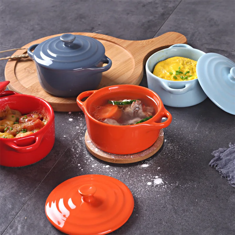 قِدْر صغير بالغطاء للحساء الساخن من السيراميك ، سلطانية يخنة بيض للأطفال, حلة ذات غطاء ، أوعية طهي للمطبخ المنزل والمطاعم