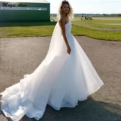 Magic Awn One Shoulder Boho Wedding Dresses Organza Strap White Wedding Party Gowns For Women A-Line Beach vestidos longos