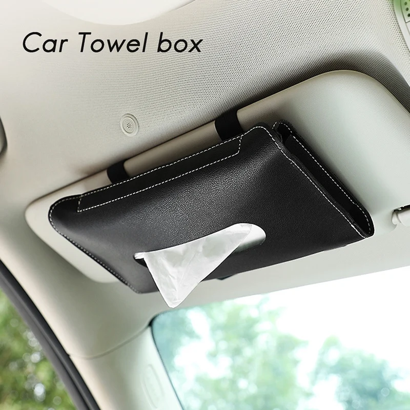 Car Tissue Box Towel Sets Car Sun Visor PU Leather Tissue Box Holder Car Tissue Holder for Cars Black