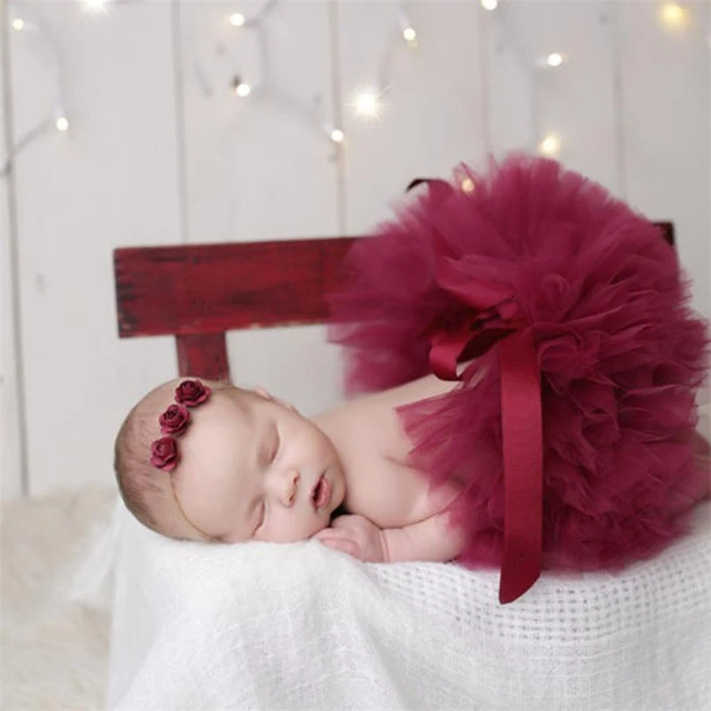 Newborn Baby Tulle Tutu Skirt Photography Props Bowknot Infant Girls Photo Props Headband Set Kids Hat Photography Accessories