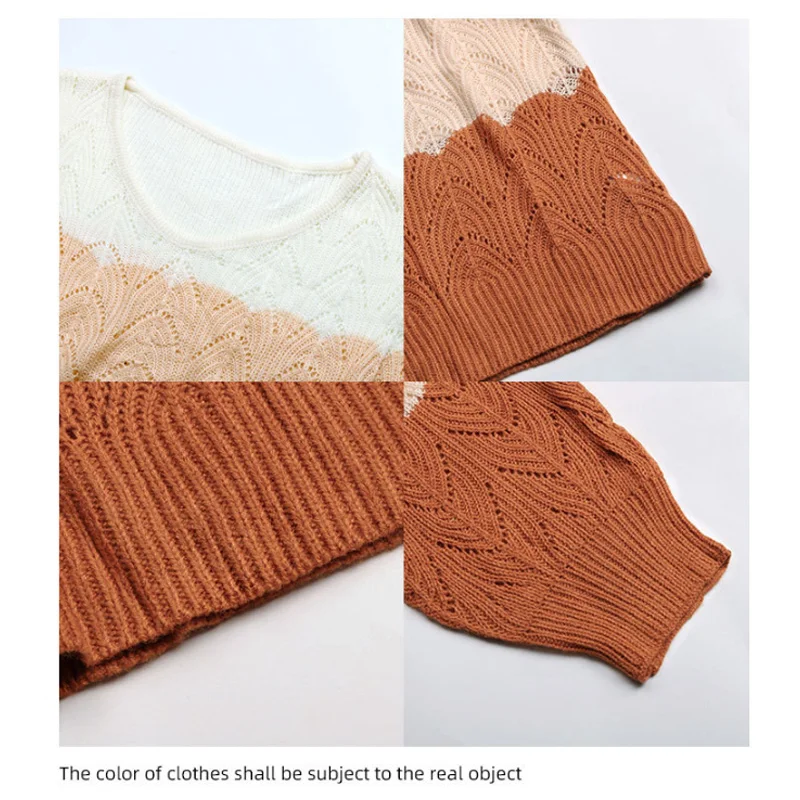 Women's knitted Sweater Spring Autumn V-Neck Contrast Sweater Fashion Thin Long-Sleeved T-Shirt Women All-Match Bottoming Shirt