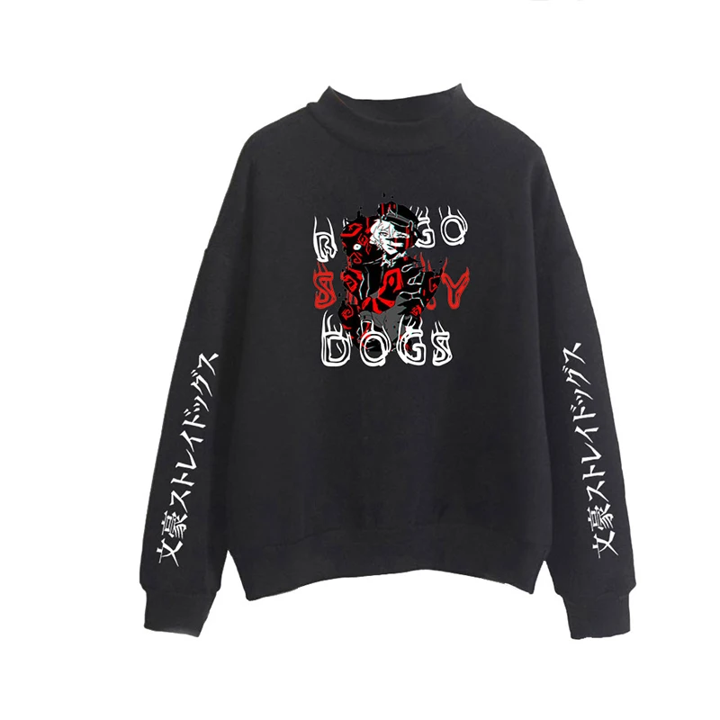 Japanese Harajuku Anime Bungo Stray Dogs High Collar Long Sleeve Hoodies Tops Men Women Capless Sweatshirts Pullover Clothes 4XL