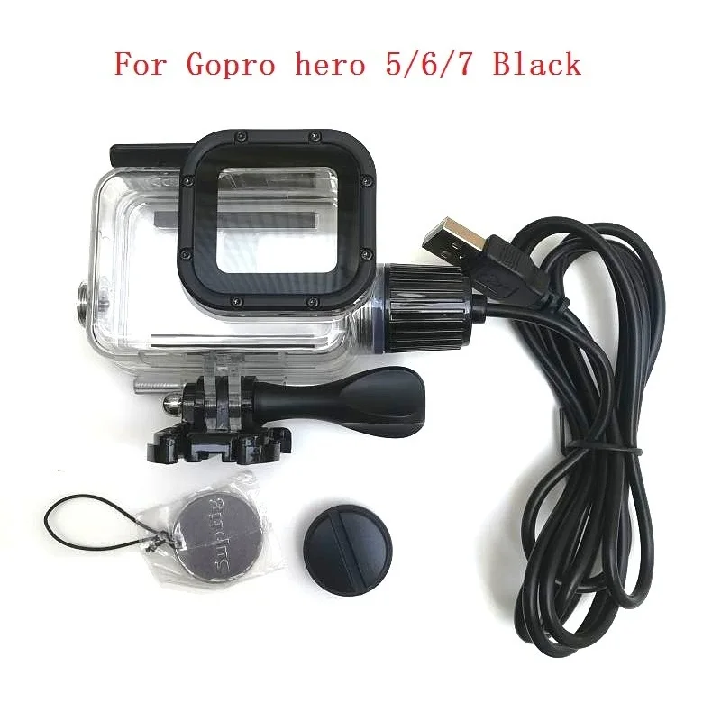 Akcesoria do kamer sportowych ładowanie wodoodporne etui do Gopro Hero 7 6 5 czarna obudowa ładowarki/obudowa ramy + kabel USB motocykl