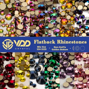 VDD-Gold Flatback أحجار الراين الزخارف ، واضح الكريستال ، غير الإصلاح العاجل ، أحجار بريق DIY ، اكسسوارات فن الأظافر 3D ، حجم مختلط SS4 - SS20 أفضل 10 أحجار مبيعا لتزيين النعال - No2