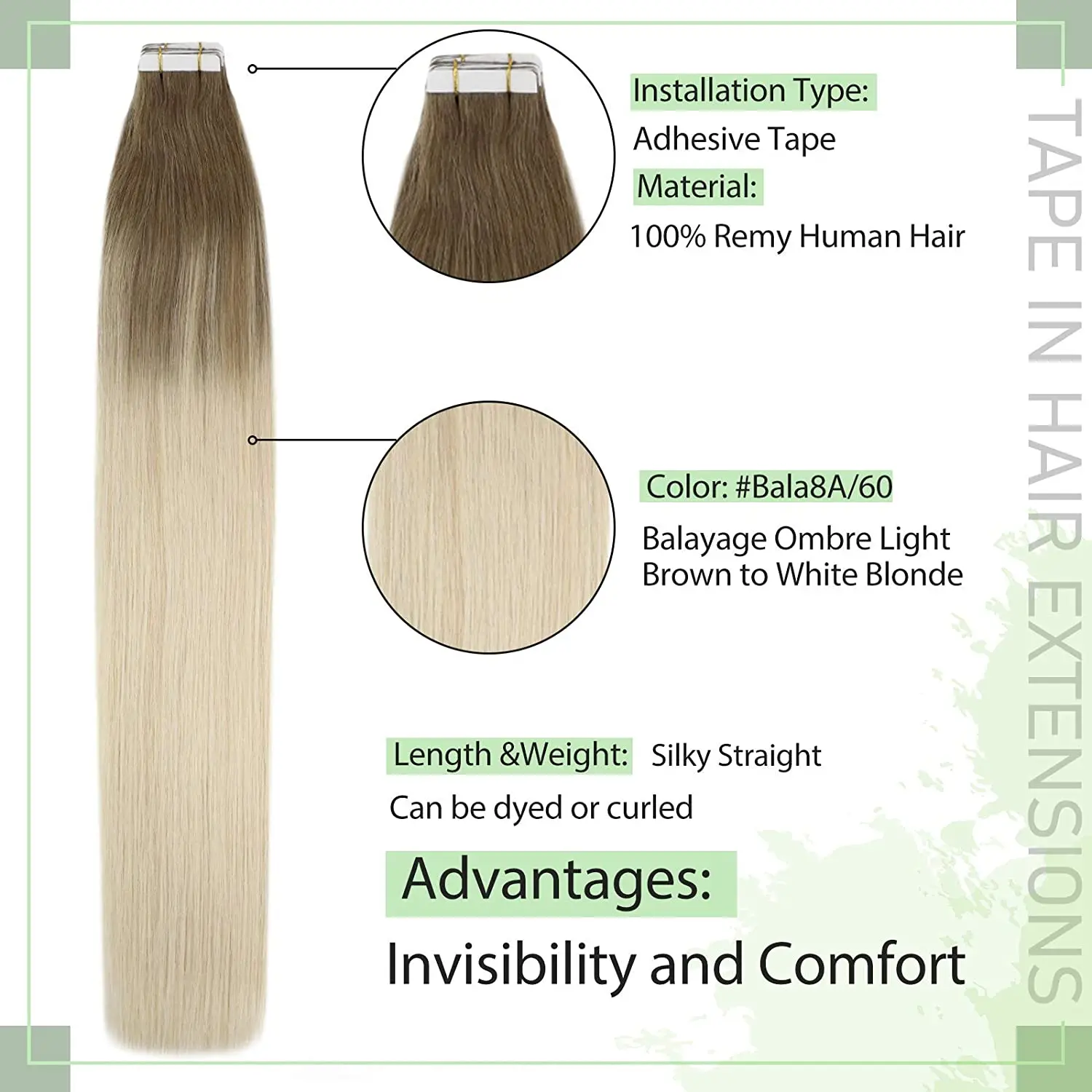 Vesunny Tape In Hair Extensions Silky Straight Haar 100% Echt Menselijk Haar Onzichtbare Zwarte Naadloze Tape In Human Hair Extensions