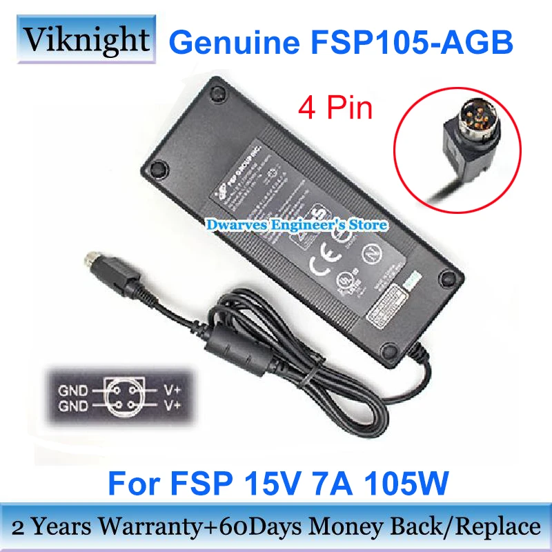 Genuine 15V 7A 105W AC Adapter FSP FSP105-AGB Laptop Charger P/N 9NA1050103 Power Supply Round With 4-Pin