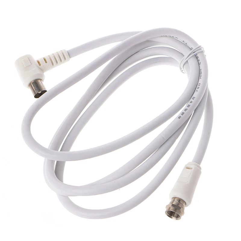 White 6.6ft 9.5mm 90 Degrees Male to F type Male Coaxial TV Satellite Antenna Cable