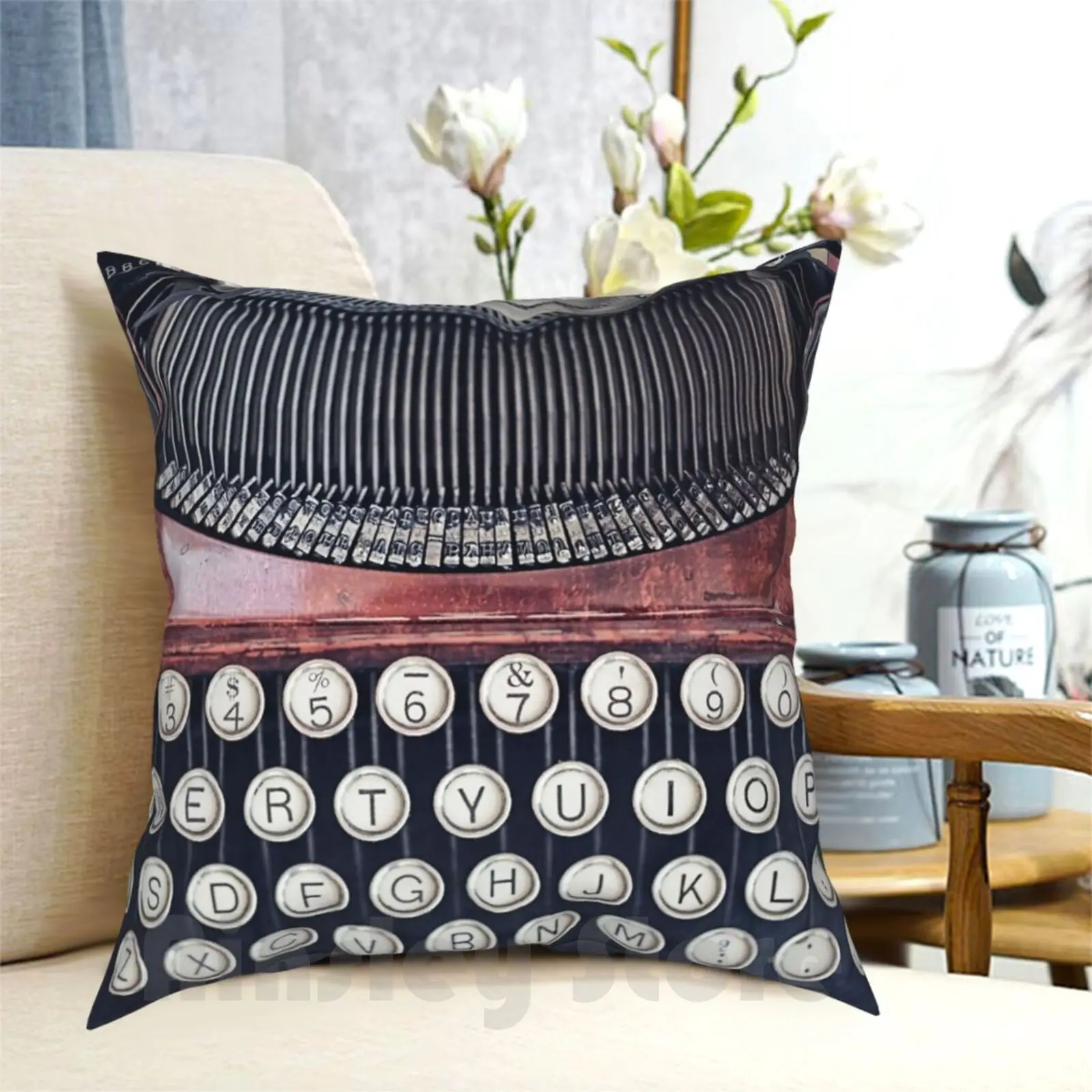 Vintage Typewriter Pillow Case Printed Home Soft DIY Pillow cover Typewriter Vintage Old Old Fashioned Vintage Keys Round