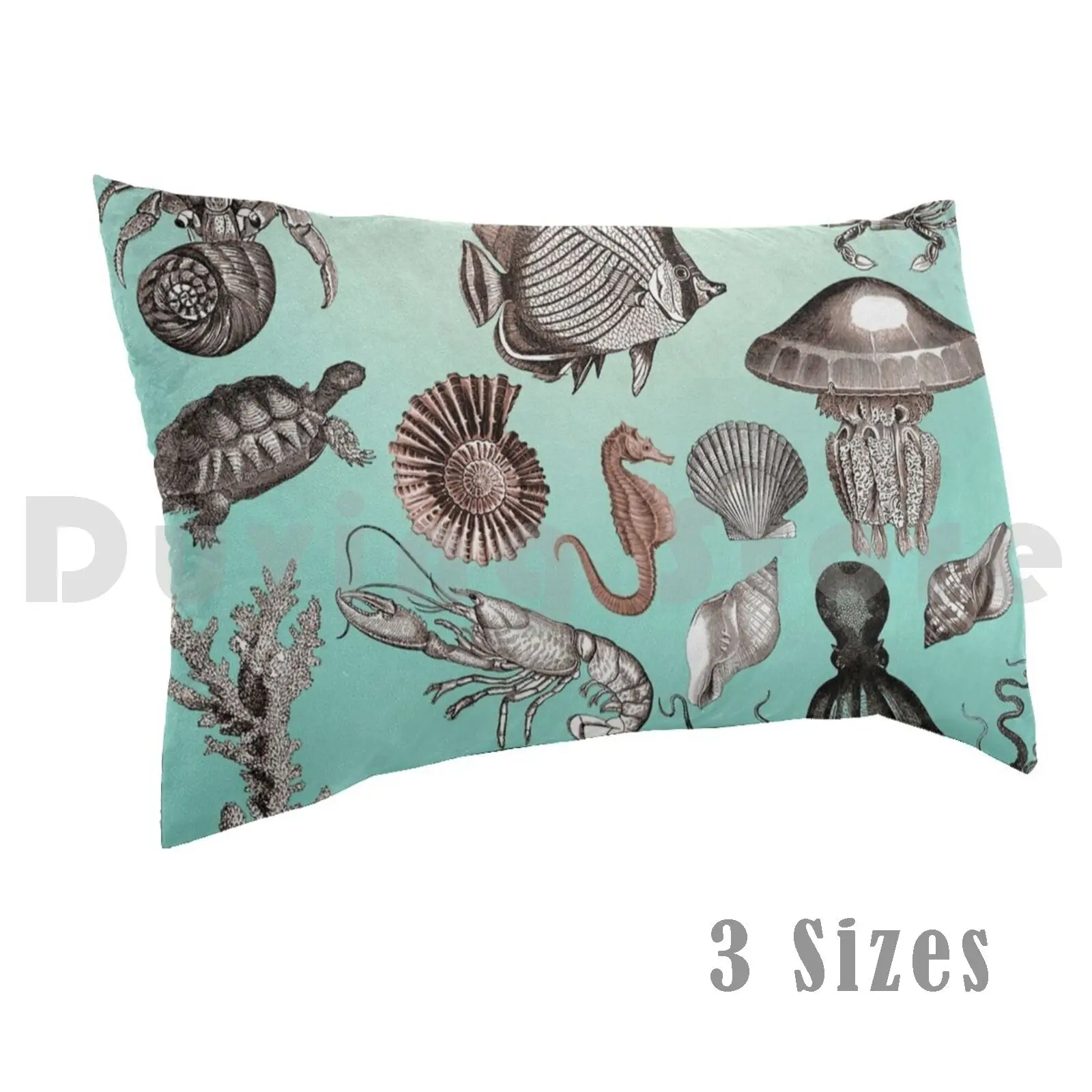 Marine Life Pillow Case Printed 35x50 Marine Life Ocean Life Seahorse Frankie Cat Crab Lobster Octopus Squid