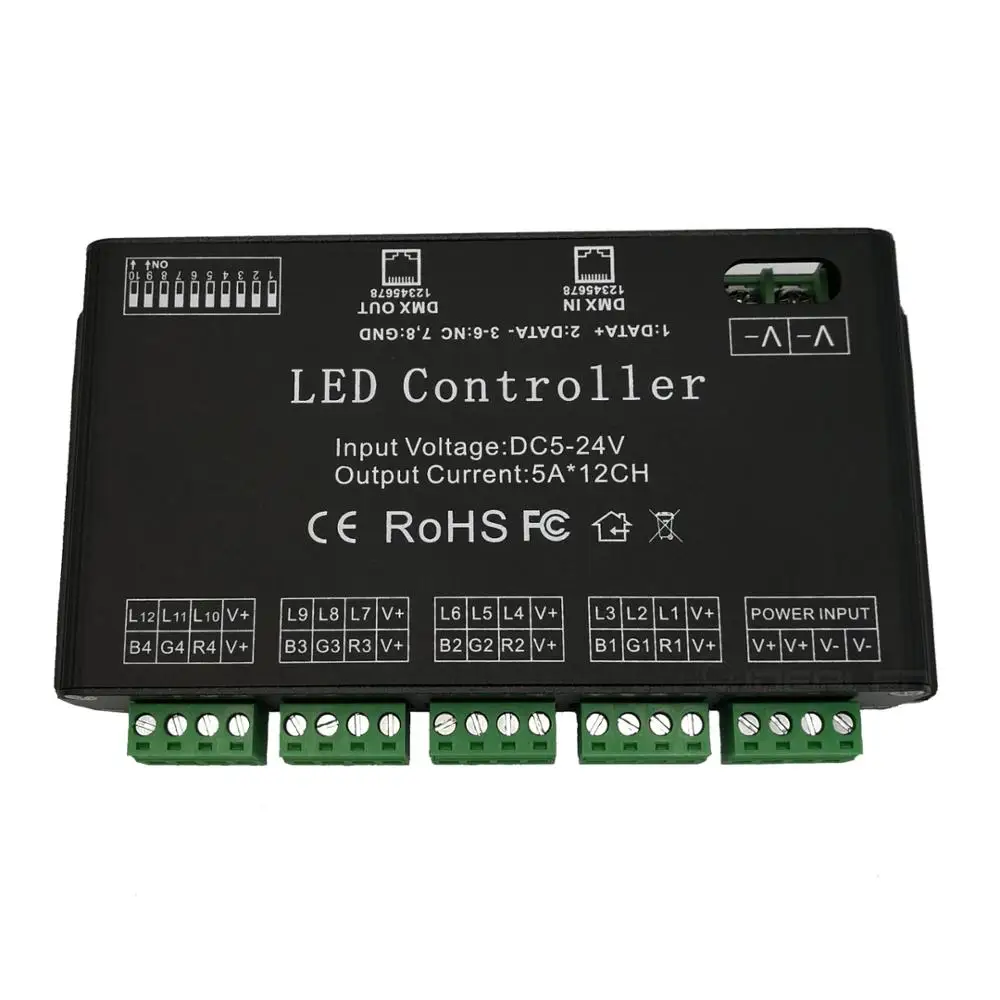 Imagem -02 - Potência Led Rgb Strip Controller Dmx Decodificador Dimmer Driver Dmx Dimmer 12 Canais dc 5v24v 60a Dmx512 Alta