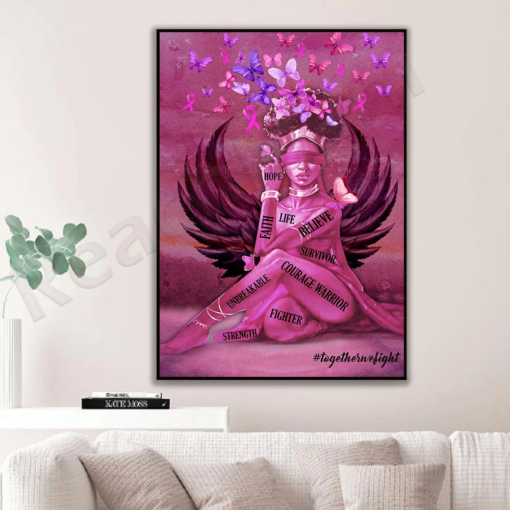 Breast Cancer Angel Wings Canvas Poster, Breast Cancer Frameless Poster Canvas Art, Breast Cancer Awareness Decoration