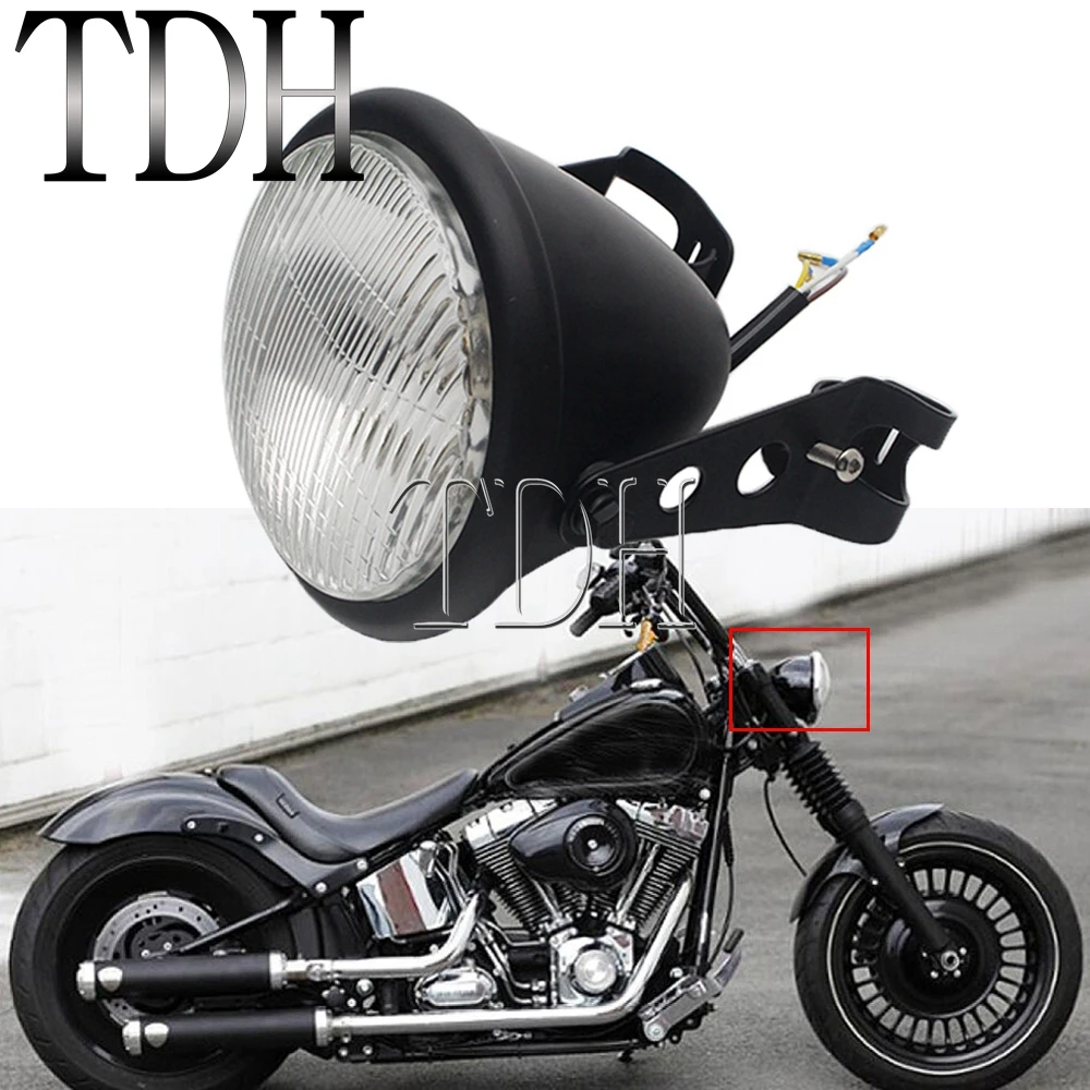 12V Black Motorcycle Retro Headlight Metal Front Head Light Lamp Bracket Mount For Harley Bobber Chopper Cafe Racer Suzuki CN125