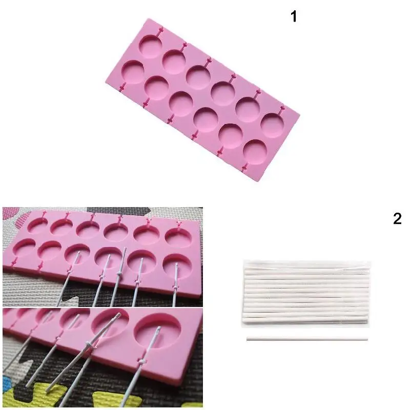 Forma redonda molde de silicone lollipop molde crianças diy ferramentas de cozimento para chocolate doce biscoito casa acessórios cozinha