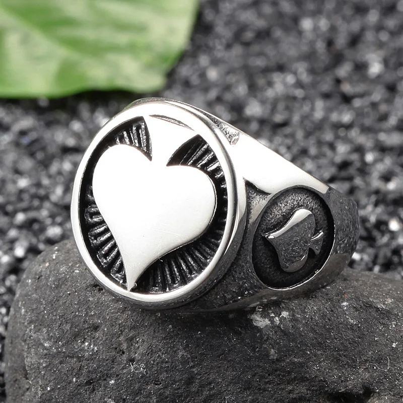 Simple Gambler Stainless Steel Lucky Spades A Ring Men Punk Biker Lucky Ring For Men Women Fashion Jewelry Gift