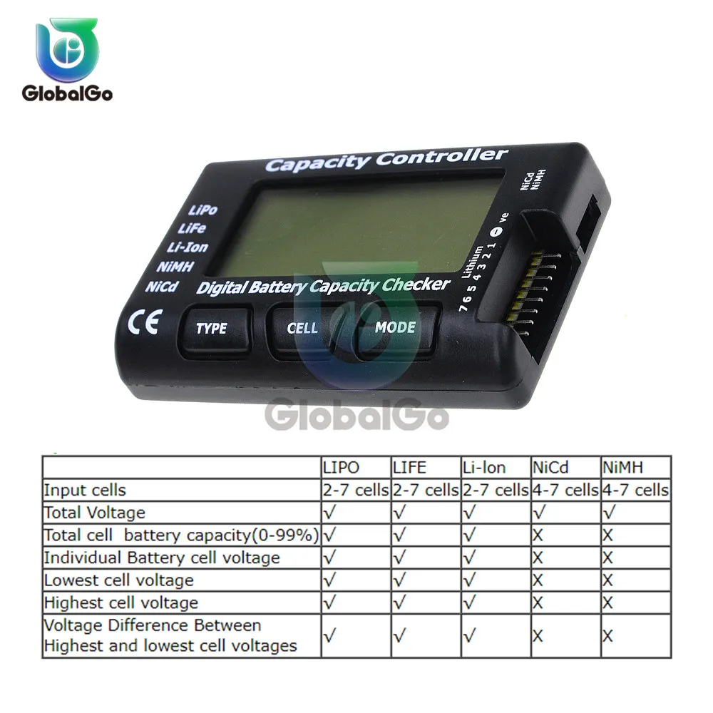 Digital Voltmeter Battery Capacity Controller Checker For Nicd NiMH LiPo LiFe Li-ion RC Battery Cell Meter Voltage Tester Check