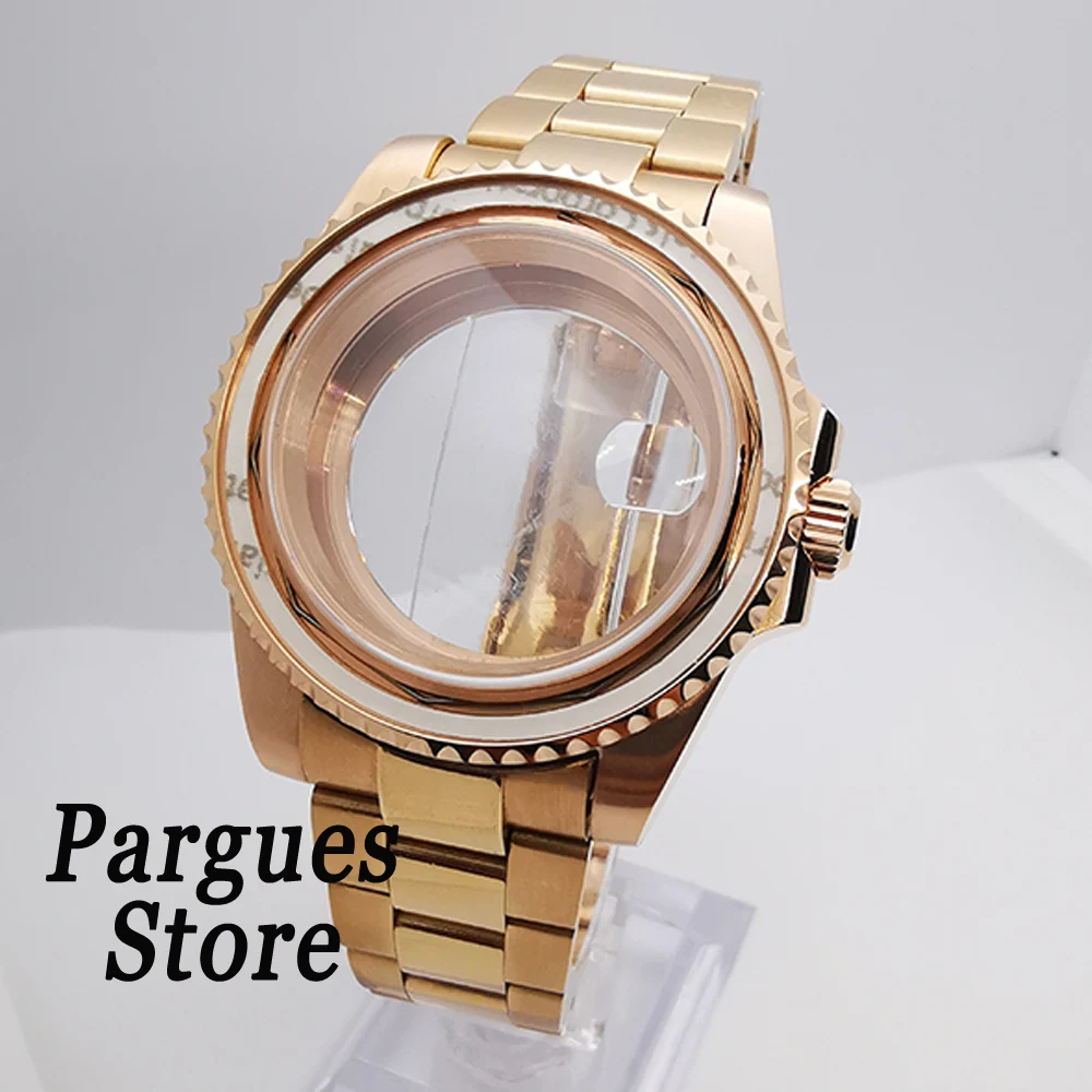 

40mm rose gold sapphire glass steel bracelet watch case fit NH35 NH34 ETA2824 PT5000 Miyota8215 Mingzhu DG2813 3804 movement