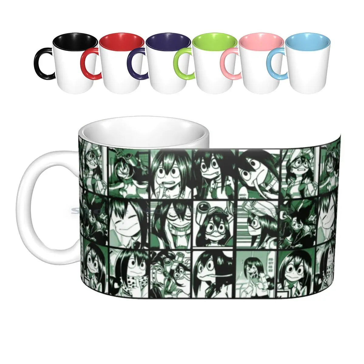 Tsuyu Asui Collage-Color Version Ceramic Mugs Coffee Cups Milk Tea Mug Boku No Hero Academia Collage Manga Anime Tsuyu Asui