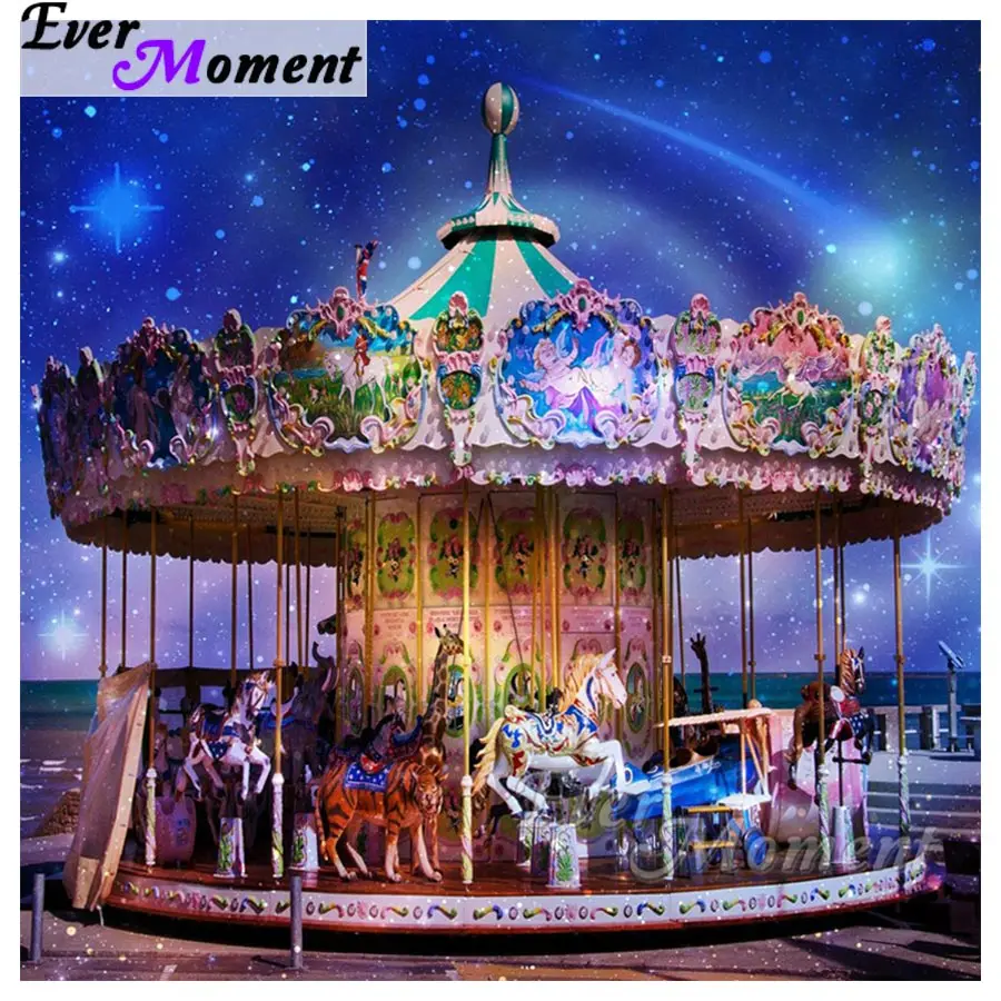 

Ever Moment Diamond Painting Carousel Square Diamond Resin Stone Amusement Park Canvas Picture Christmas Gift Drill Kit ASF2389