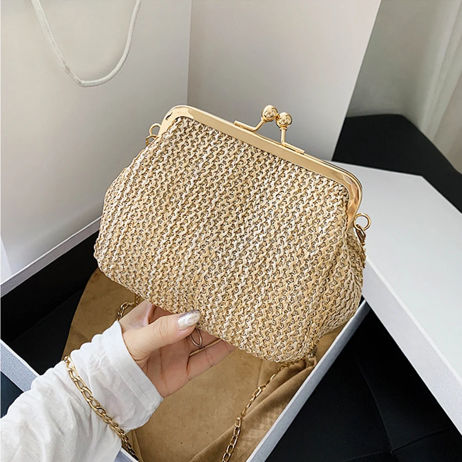 casual straw women shoulder bags wicker woven handbags rattan summer beach bag large capacity clip lady small purses shopper new