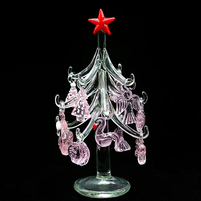 Glass Christmas Tree Ornaments And 12 Pink Mini Cute Pendants Home Table Top Festival Xmas Decoration Gifts For Friends Children