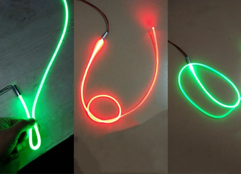 Óptica Fiber Cable Side Brilho com Mini LED Light, Fonte de alumínio, 2m, 3 milímetros de diâmetro, 12V, 3W, Iluminador, Motor, Casa, Carro, Atmosfera, DIY