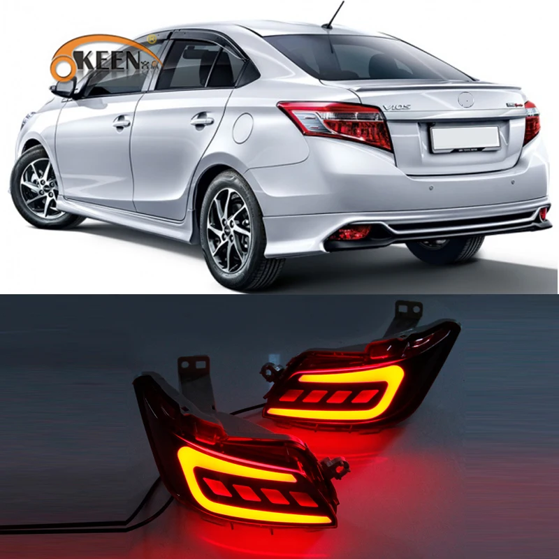 

OKEEN 2Pcs LED Car Rear Bumper Reflector Light For Toyota Vios 2017 2018 Auto Driving Lamp Flash Braking Signal Taillight 12V