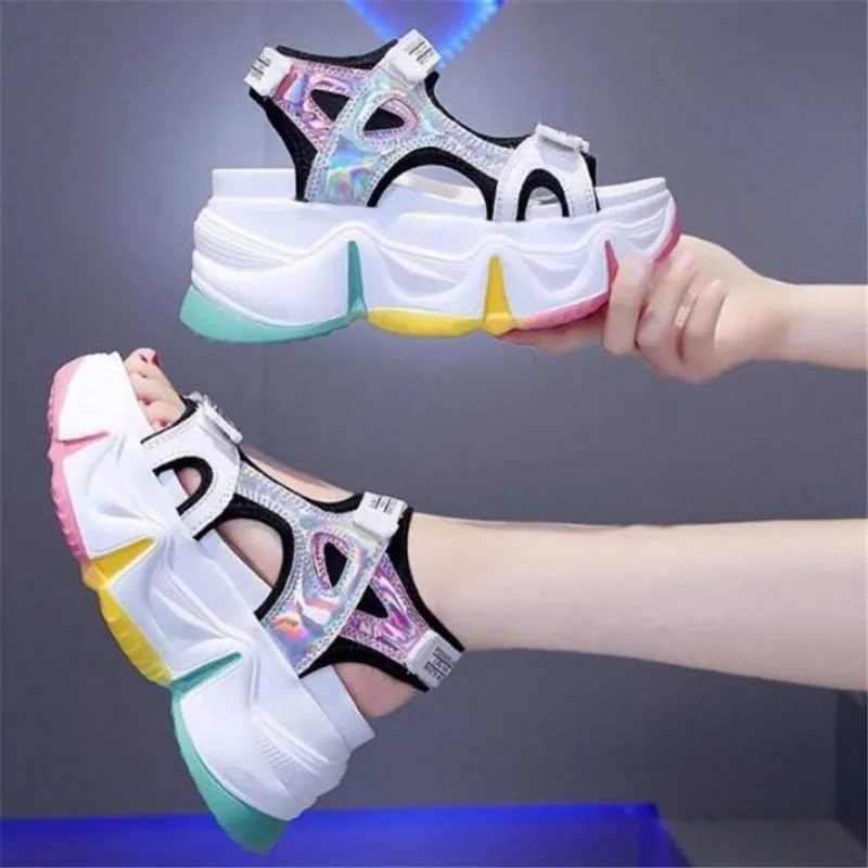 Summer Women Chunky Buckle Design Candy Colors Platform Wedges Sandals Comfortable Girl Thick Sole Beach Casual Shoes