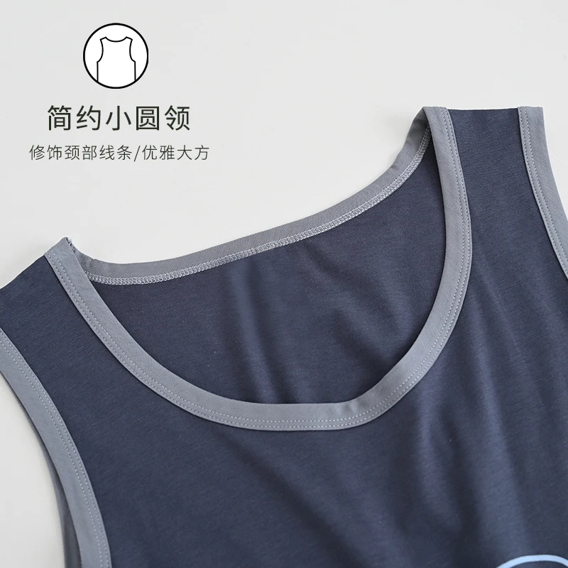 Summer Modal Men Pajamas Set Vest Man Sleepwear Round Neck Casual Soft Loose Male Homewear Clothing