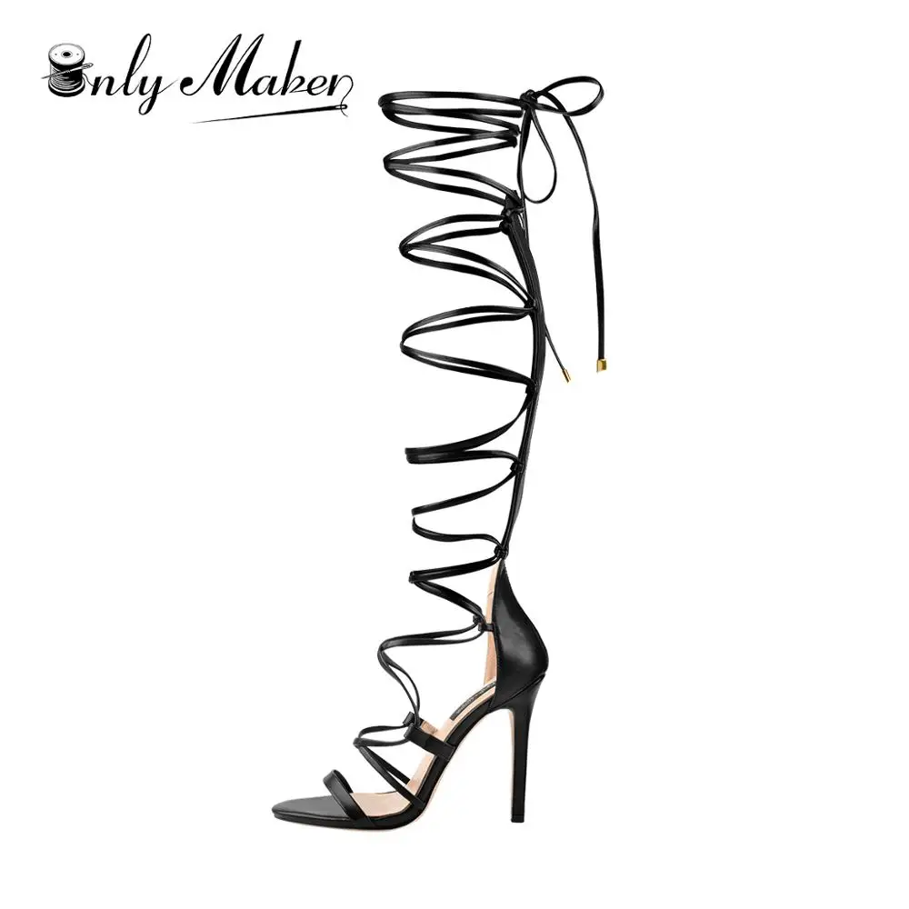 Onlymaker Women Sandals Criss Cross Strappy Lace Up Sandals Stiletto High Heels Strap Open Toe Casual Large Size Sandals