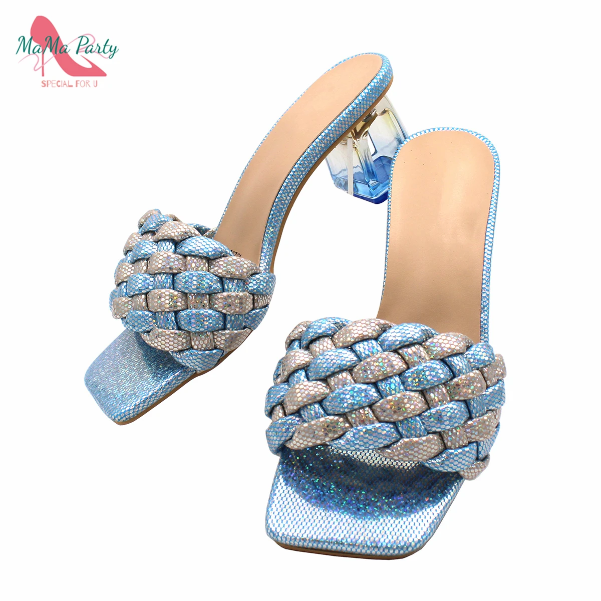 2021 Slingbacks Slipper in Sky Blue Color Transparent Heels Special Design INS Hot Sale for Garden Party