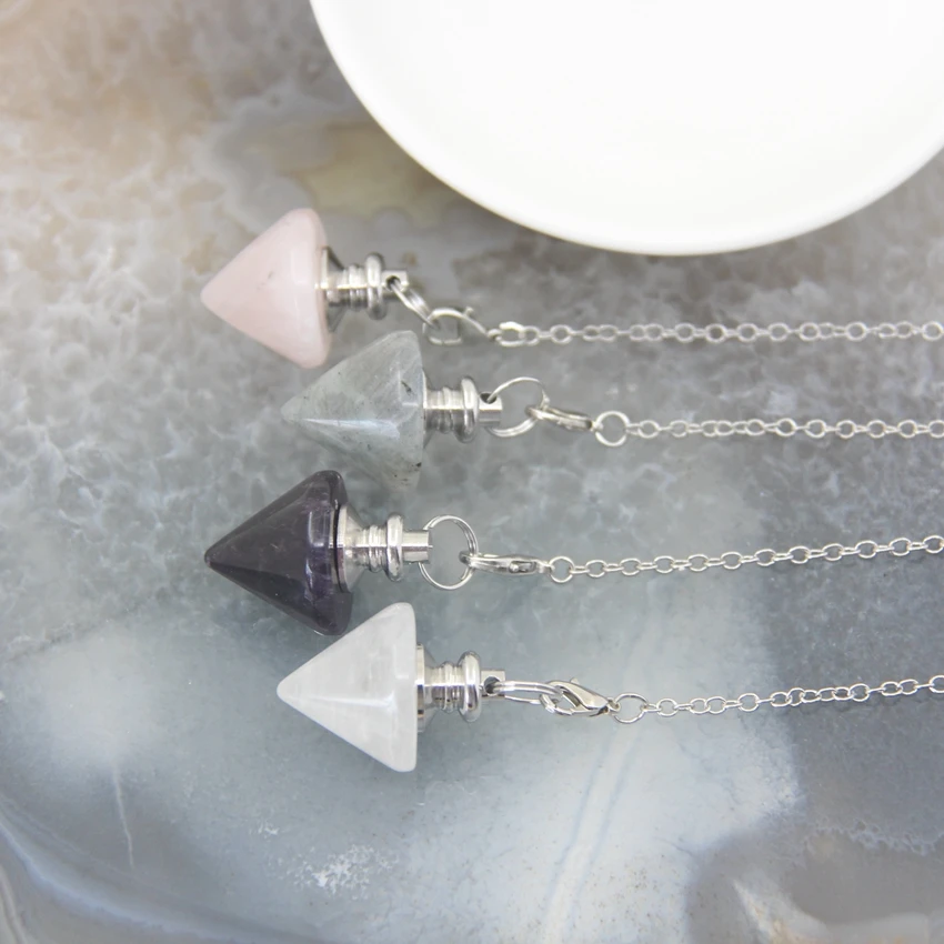 Natural Stone Conical Pendulums for Divination Dowsing Cone Shape Fortune-Telling Pendants Bullet Pink Crystal Quartz Jewelry