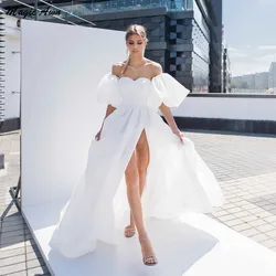 Magic Awn Charming Organza Wedding Dresses 2024 Side Split Detachable Puffy Sleeves White Lace-Up Back Boho Bridal Gowns