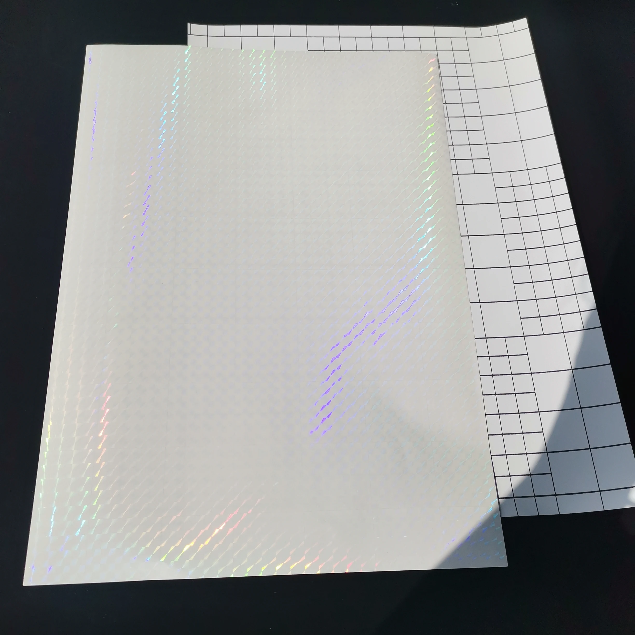 Holographicy Foil Adhesive Tape Back Grid Transparent Hot Stamping On Paper Plastic 50 Sheets 210X297 MM Package Color Card